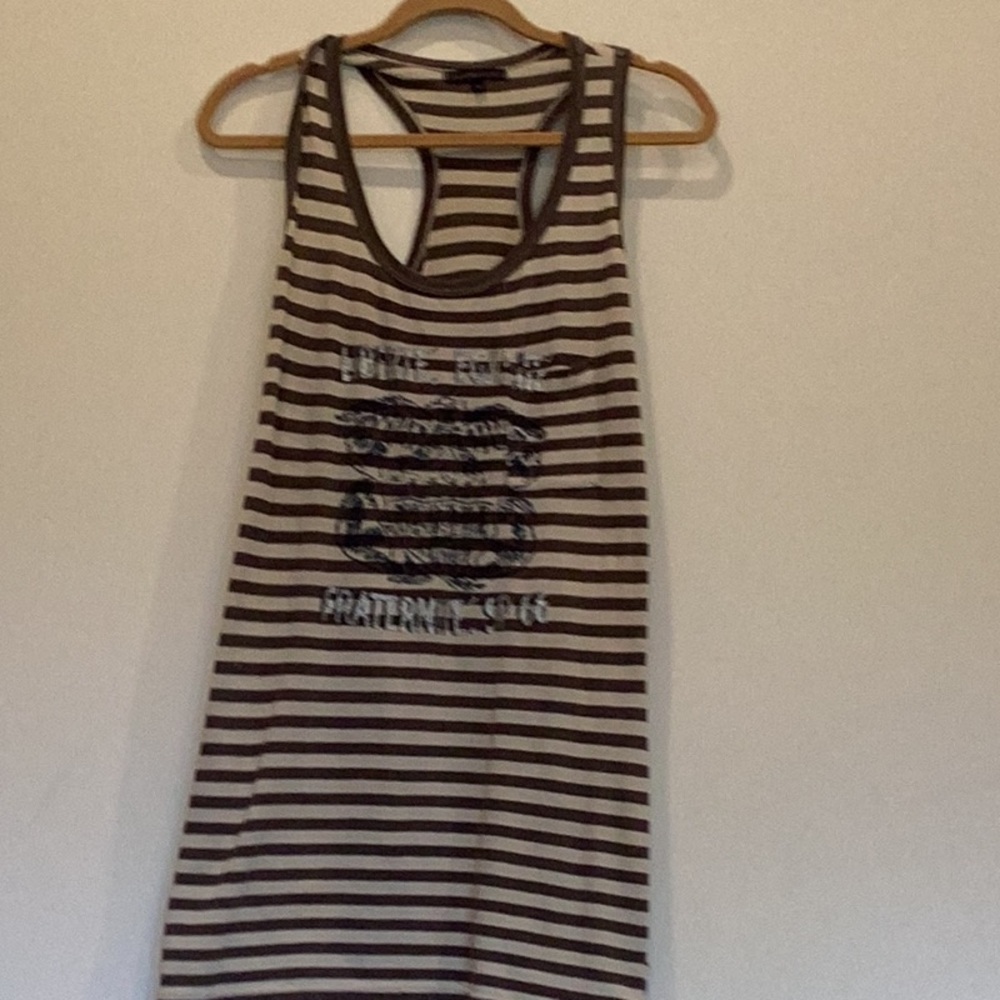 California Rising Charcoal Grey/Ivory stripe racer back short dress in M.